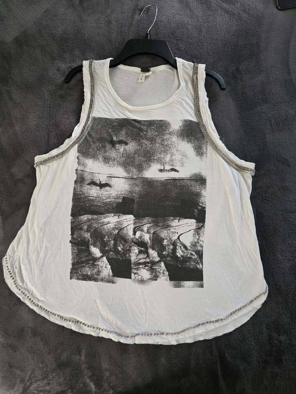 We The Free Cream Graphic Tank with Black Scenic Print
